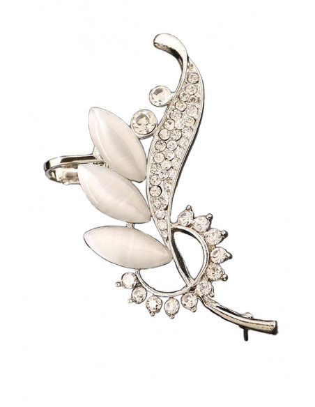 Cercel ear cuff statement, cu cristale albe opace alungite, in forma de floare