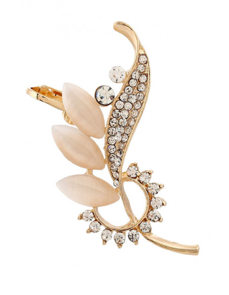 Cercel ear cuff statement, cu cristale albe opace alungite, in forma de floare