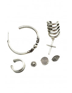 Set cercei si ear cuff boho, inele, cruce, spirala, frunza si floricica 2