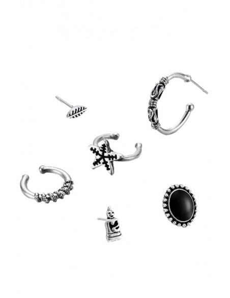Set cercei si ear cuff cu Buddha, steluta, frunza si inele