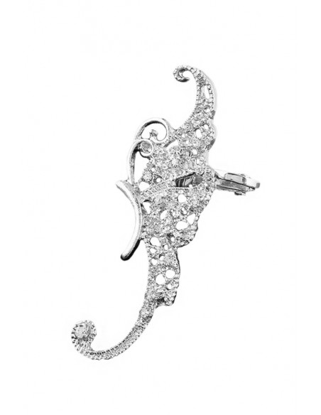 Cercel ear cuff fluture filigranat cu cristale mici si coada arcuita