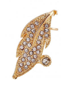 Ear cuff luxury, frunza aurie cu cristale albe rotunde