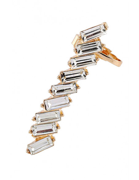 Cercel ear cuff elegant, cu cristale albe dreptunghiulare