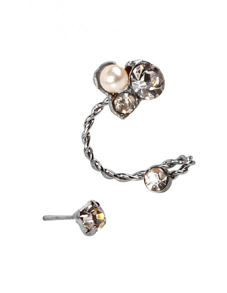 Cercel ear cuff pentru ambele urechi, fir auriu cu cristale si perla