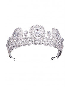 Tiara argintie Diamond Coronet, ramurele si flori cu cristale albe