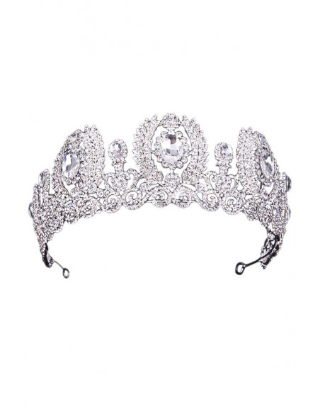 Tiara argintie Diamond Coronet, ramurele si flori cu cristale albe