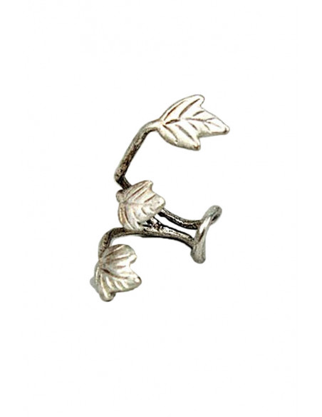 Cercel tip ear cuff, model argintiu cu trei frunzulite