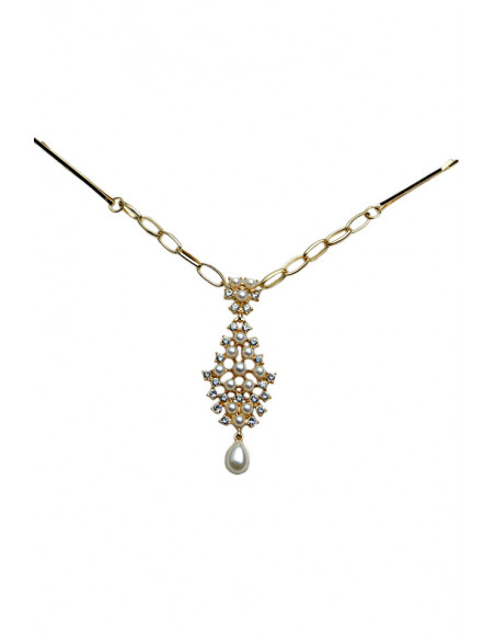 Accesoriu pentru par cu agrafe, auriu cu cristale si perle