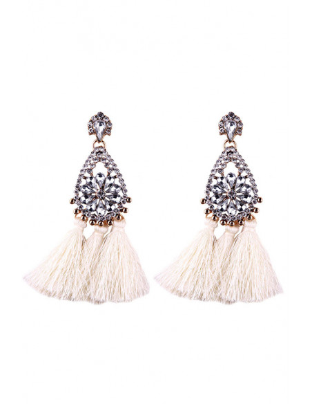Cercei luxury Fringed Flowers, medalion cu cristale si canafi lungi