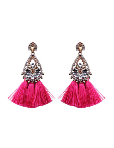 Cercei luxury Fringed Flowers, medalion cu cristale si canafi lungi