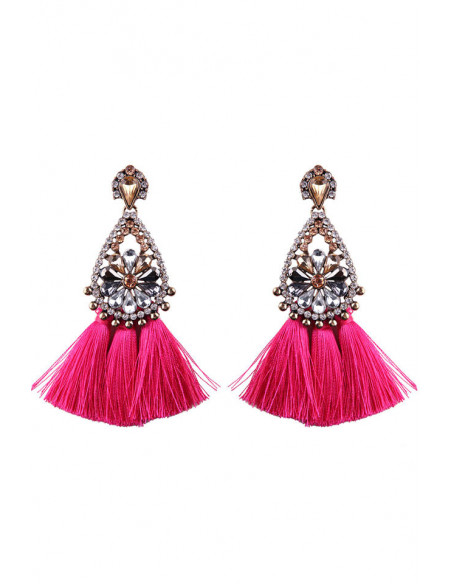 Cercei luxury Fringed Flowers, medalion cu cristale si canafi lungi