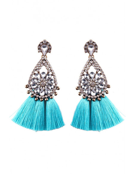 Cercei luxury Fringed Flowers, medalion cu cristale si canafi lungi