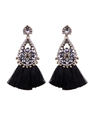 Cercei luxury Fringed Flowers, medalion cu cristale si canafi lungi