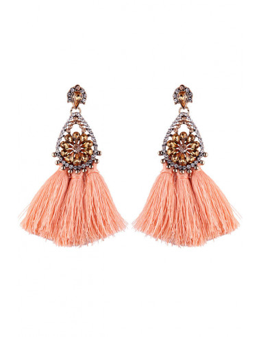 Cercei luxury Fringed Flowers, medalion cu cristale si canafi lungi