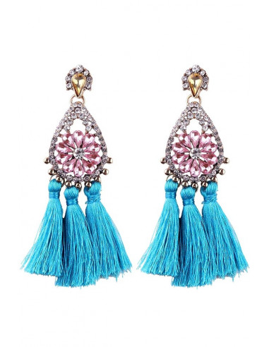 Cercei luxury Fringed Flowers, medalion cu cristale si canafi lungi