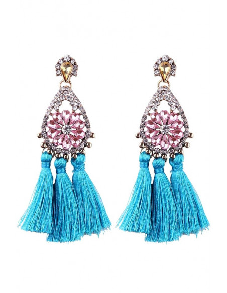 Cercei luxury Fringed Flowers, medalion cu cristale si canafi lungi