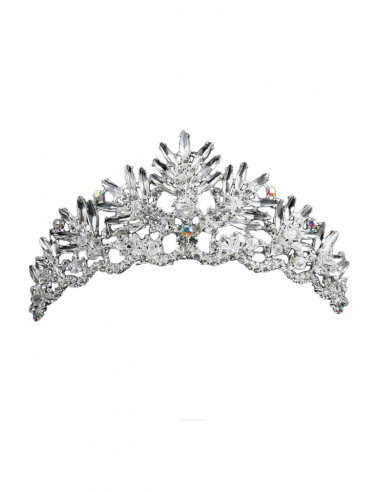 Tiara argintie Fern Crown, cristale ascutite si margelute albe
