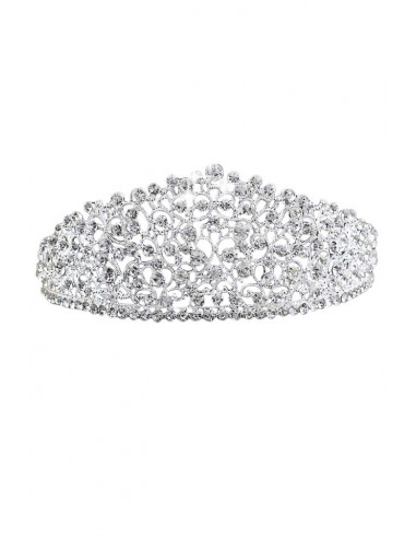 Tiara argintie January Bride, inalta, cu cristale rotunde albe