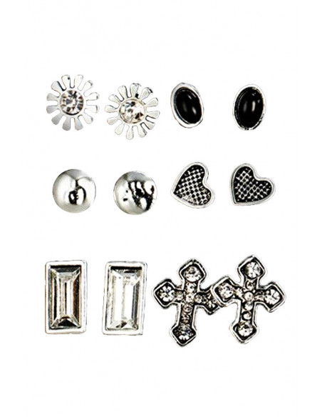 Set 6 perechi de cercei vintage, inimioare, cruci, flori si cristale