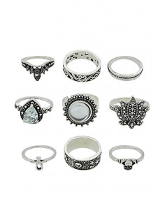 Set 9 inele boho, inimioara, flori, cristale, Ank si soare 2