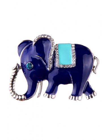 Brosa cu elefant indian albastru cu cristale colorate
