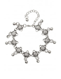 Bratara vintage metalica argintie lata cu flori 2
