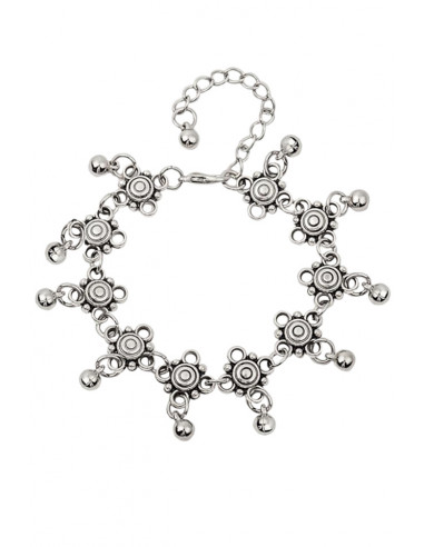 Bratara vintage metalica argintie lata cu flori