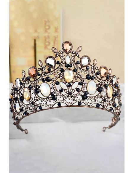 Tiara aramie, Queen Alexandra, cristale opalescente, gri si maro