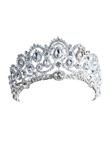 Tiara eleganta Prom Queen, cristale albe picatura si rotunde
