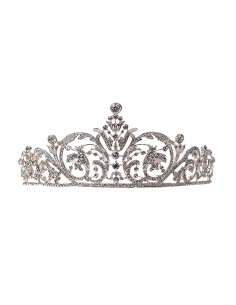 Tiara argintie Snow Lilies, ramurele si flori cu cristale albe 2