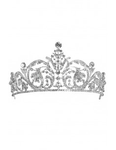 Tiara argintie Snow Lilies, ramurele si flori cu cristale albe