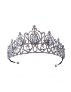 Diadema mireasa Queen of Versailles, model inflorat, cristale rotunde si zirconii cubice