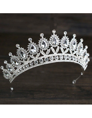Tiara eleganta Tatiana, model inalt, flori cu frunze si cristale