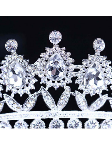 Tiara eleganta Tatiana, model inalt, flori cu frunze si cristale