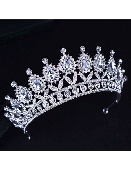 Tiara eleganta Tatiana, model inalt, flori cu frunze si cristale