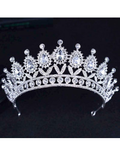 Tiara eleganta Tatiana, model inalt, flori cu frunze si cristale 2