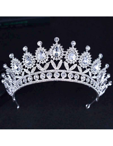 Tiara eleganta Tatiana, model inalt, flori cu frunze si cristale