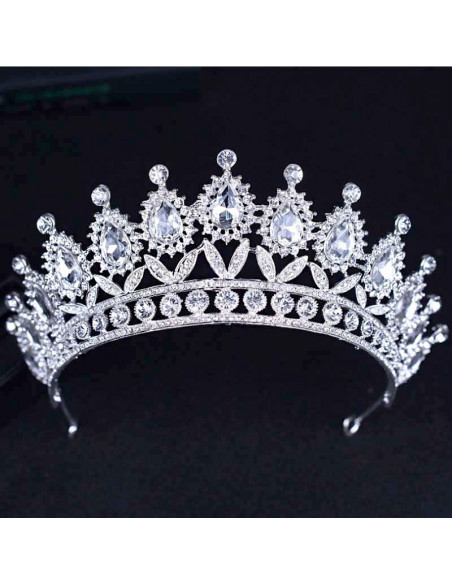 Tiara eleganta Tatiana, model inalt, flori cu frunze si cristale