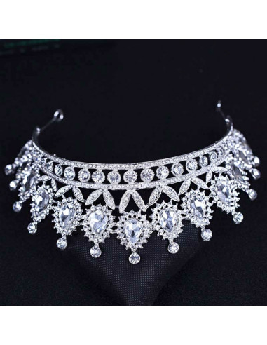 Tiara eleganta Tatiana, model inalt, flori cu frunze si cristale