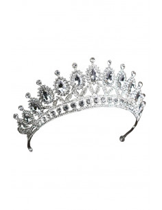 Tiara eleganta Tatiana, model inalt, flori cu frunze si cristale