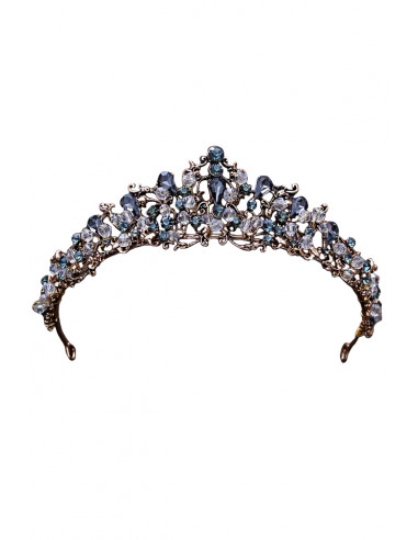 Tiara eleganta Ephiny, model cu cristale rotunde si alungite gri si margele fatetate
