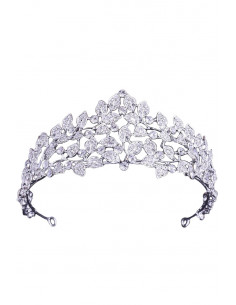 Tiara eleganta Winter Forest, cu frunzulite si cristale albe fatetate