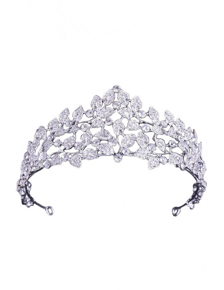 Tiara eleganta Winter Forest, cu frunzulite si cristale albe fatetate
