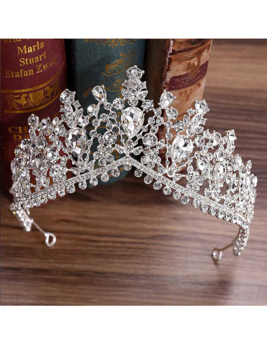 Tiara masiva Lady Jane, cu cristale lacrima si bordura dubla