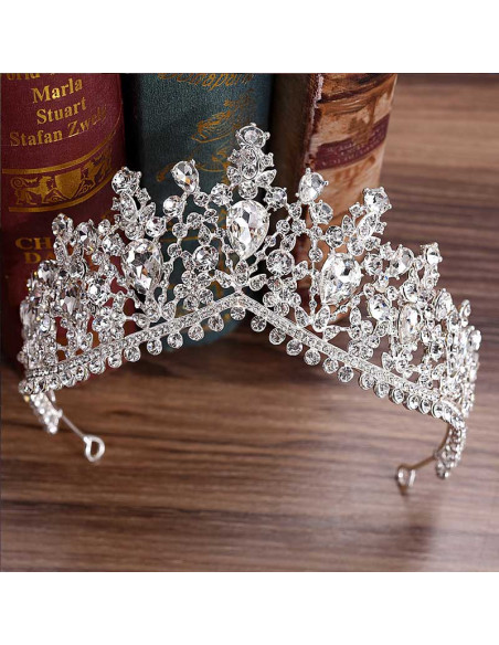 Tiara masiva Lady Jane, cu cristale lacrima si bordura dubla