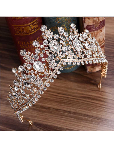 Tiara masiva Lady Jane, cu cristale lacrima si bordura dubla