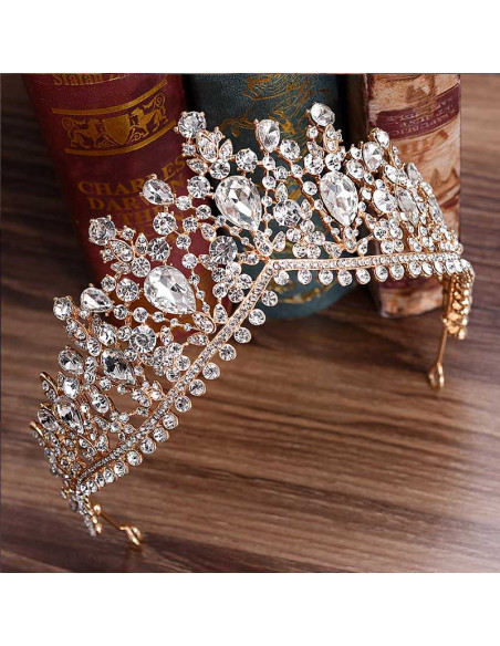 Tiara masiva Lady Jane, cu cristale lacrima si bordura dubla