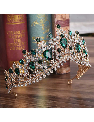 Tiara masiva Lady Jane, cu cristale lacrima si bordura dubla