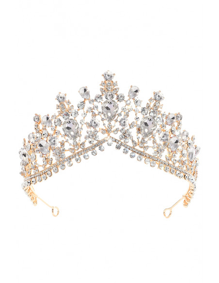 Tiara masiva Lady Jane, cu cristale lacrima si bordura dubla