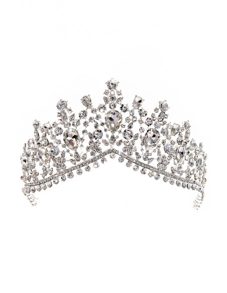 Tiara masiva Lady Jane, cu cristale lacrima si bordura dubla